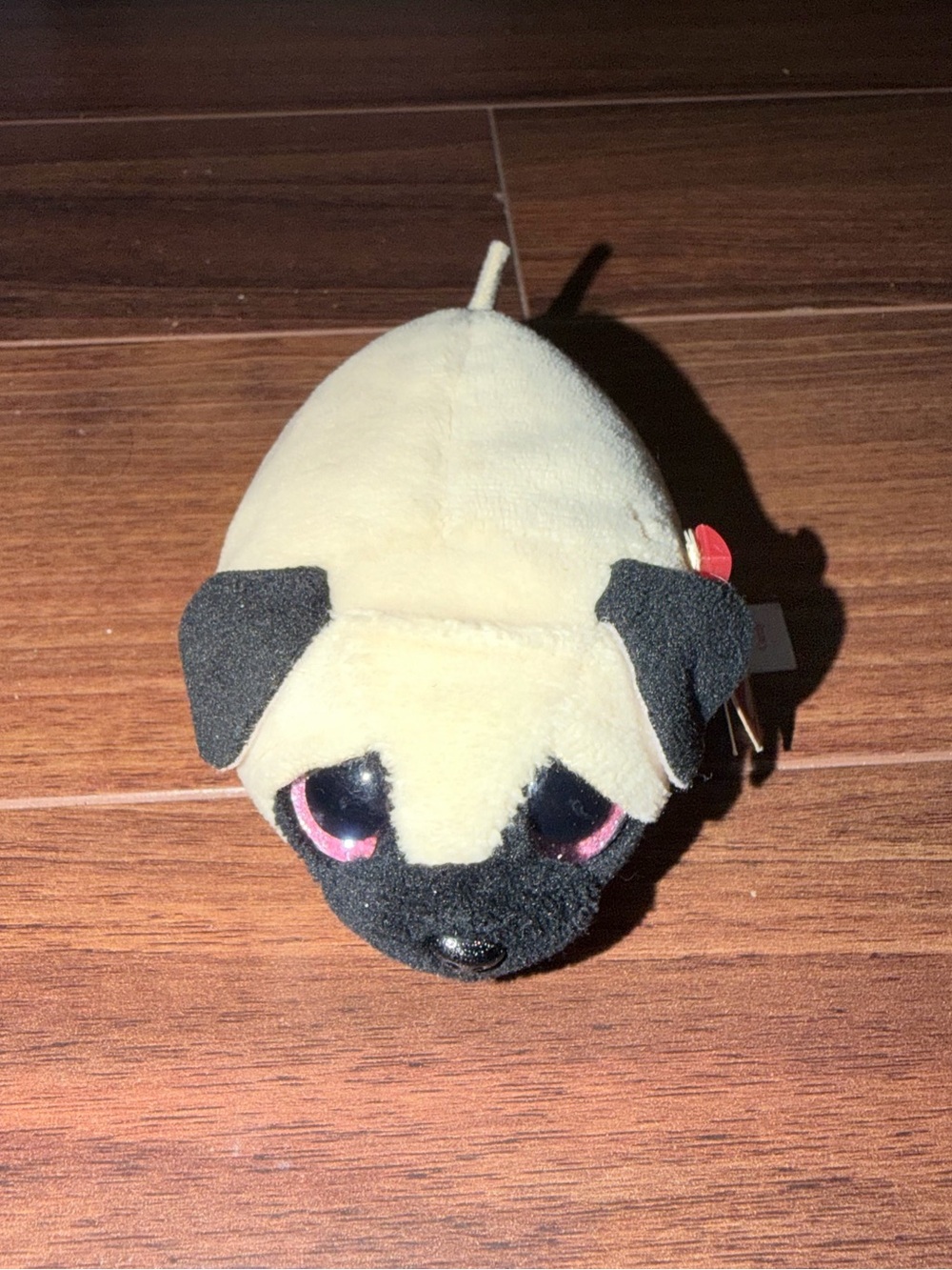Ty Pug Plush Dog Toy - Cream and Black with Pink Eyes